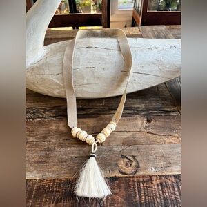 Natural Unique Twine and Twig necklace Horse Hair & Earth Tone Beads 30"